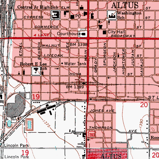 Topographic Map of Altus Police Department, OK