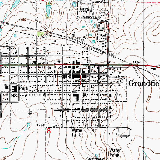 Topographic Map of Grandfield Police Department, OK