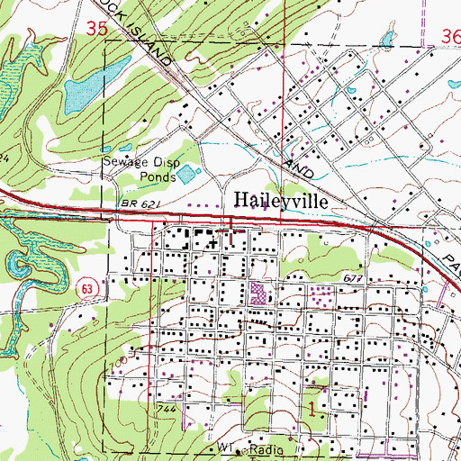 Topographic Map of Haileyville Police Department, OK