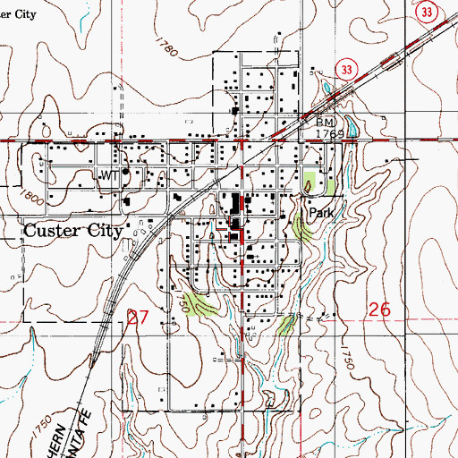 Topographic Map of Custer City Police Department, OK