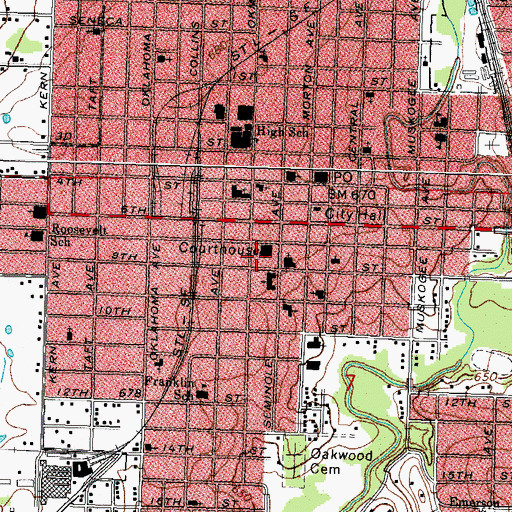Topographic Map of Okmulgee County Sheriff's Office, OK