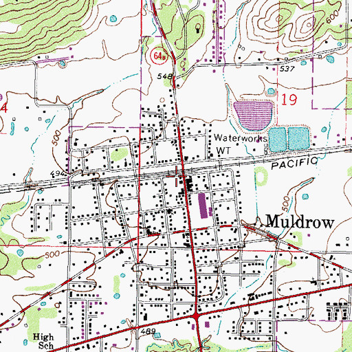 Topographic Map of Muldrow Police Department, OK