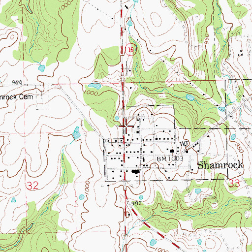 Topographic Map of Shamrock Police Department, OK