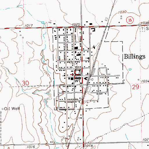 Topographic Map of Billings Police Department, OK