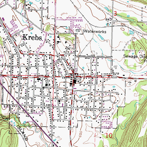 Topographic Map of Krebs Police Department, OK