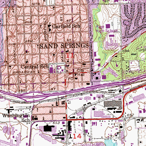 Topographic Map of Sand Springs Jail, OK