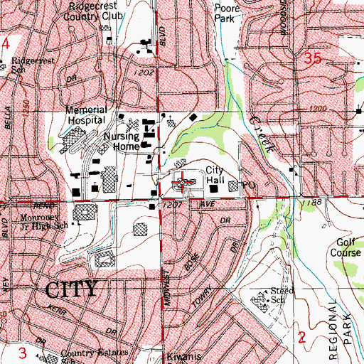 Topographic Map of Midwest City Police Department, OK