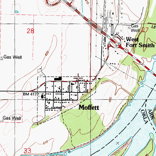 Topographic Map of Moffett Police Department, OK