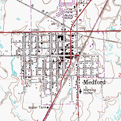 Topographic Map of Medford Police Department, OK