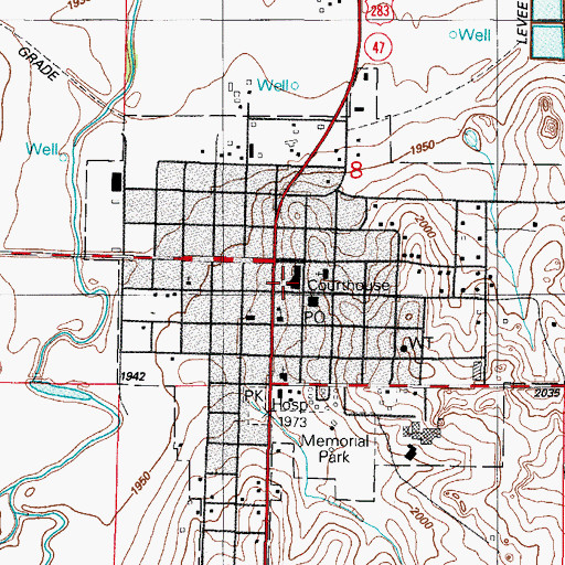Topographic Map of Roger Mills County Sheriff's Office, OK