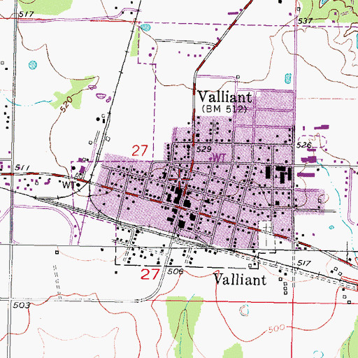 Topographic Map of Valliant Police Department, OK