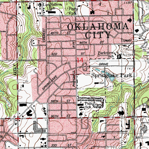 Topographic Map of Oklahoma City Police Department Springlake Division, OK