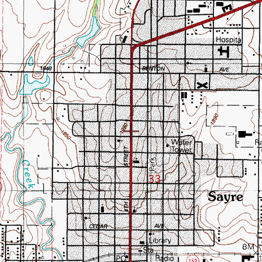 Topographic Map of Sayre Police Department, OK