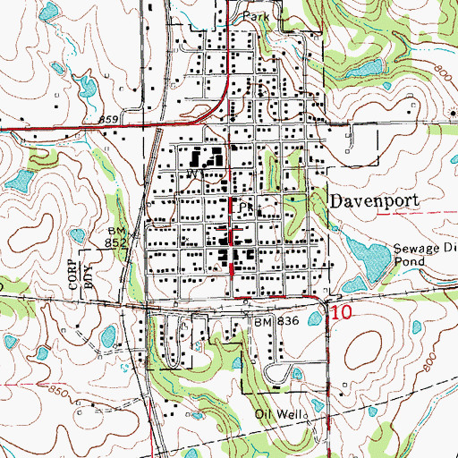 Topographic Map of Davenport Police Department, OK