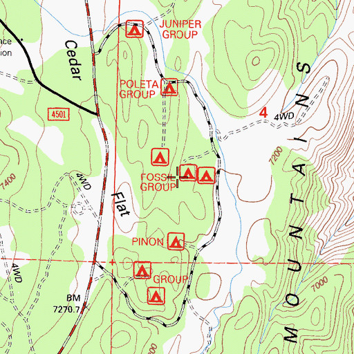 Topographic Map of Fossil Campground, CA