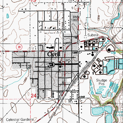 Topographic Map of Cyril Police Department, OK