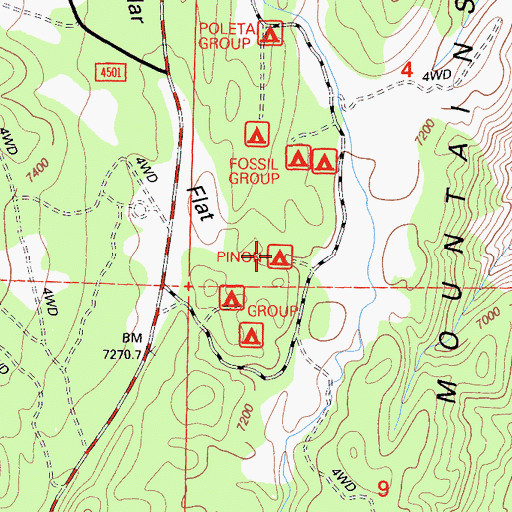 Topographic Map of Poleta Campground, CA