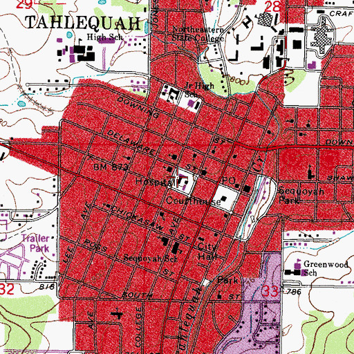 Topographic Map of Tahlequah Police Department, OK