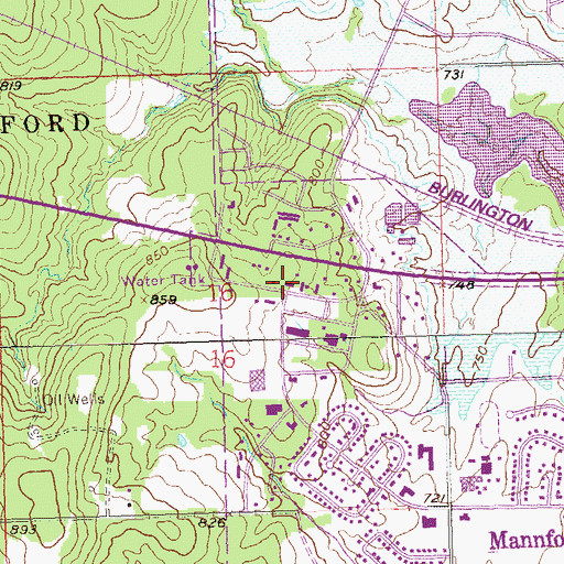 Topographic Map of Mannford Police Department, OK