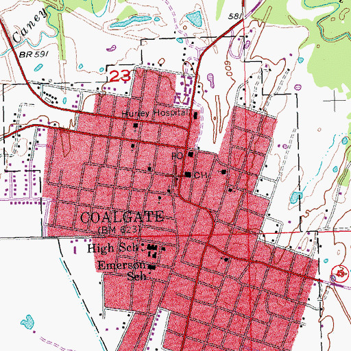Topographic Map of Coalgate Police Dept, OK