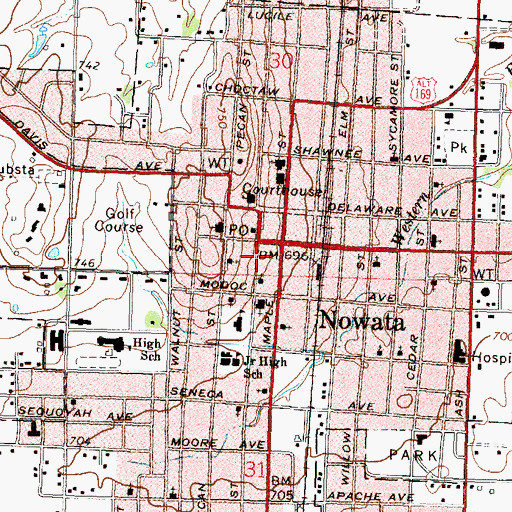 Topographic Map of Nowata Police Department, OK