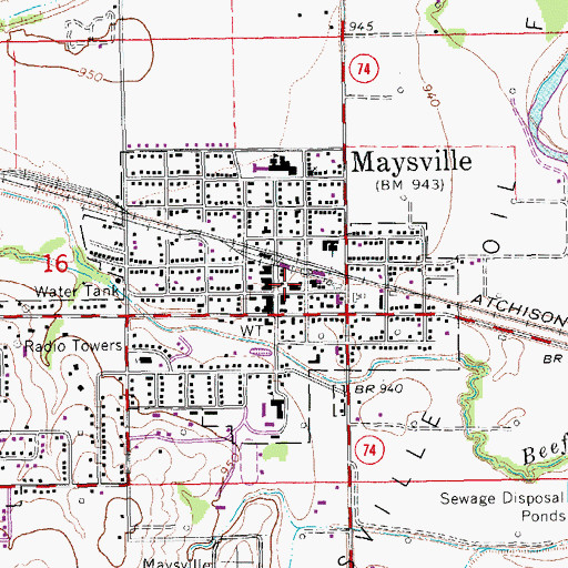 Topographic Map of Maysville Police Department, OK