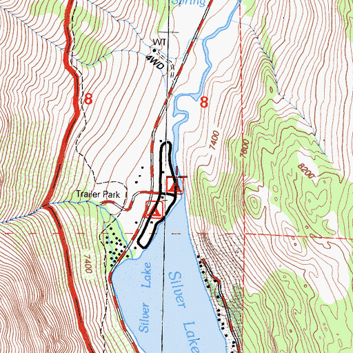 Topographic Map of Silver Lake Campground, CA