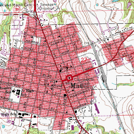 Topographic Map of Madill Police Department, OK