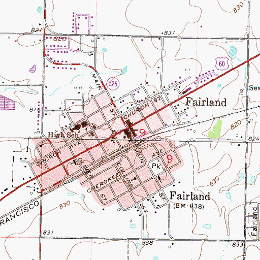 Topographic Map of Fairland Police Department, OK