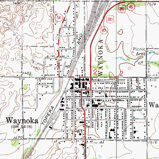 Topographic Map of Waynoka Police Department, OK