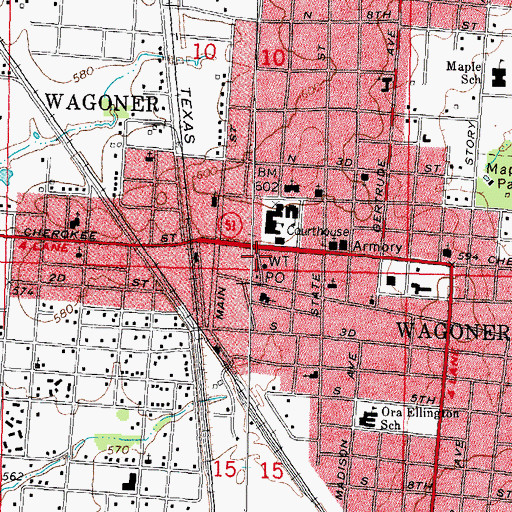 Topographic Map of Wagoner Police Station, OK