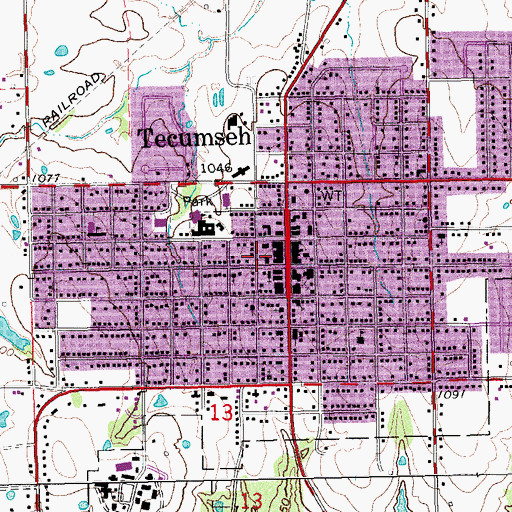 Topographic Map of Tecumseh Police Department, OK