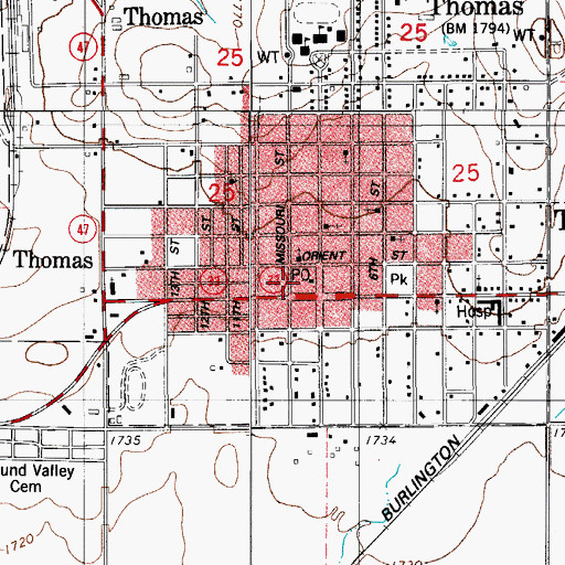 Topographic Map of Thomas Police Department, OK