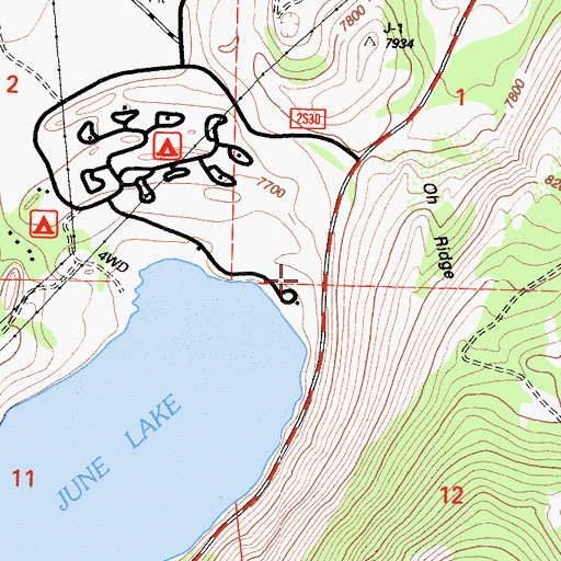 Topographic Map of June Lake Beach Campground, CA