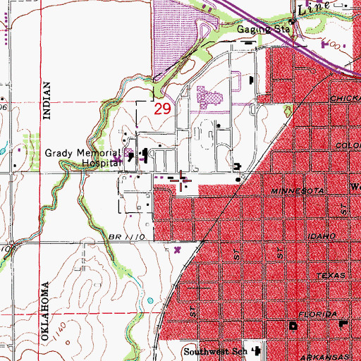 Topographic Map of Chickasha Police Department, OK