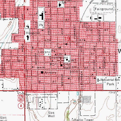 Topographic Map of Watonga Police Department, OK