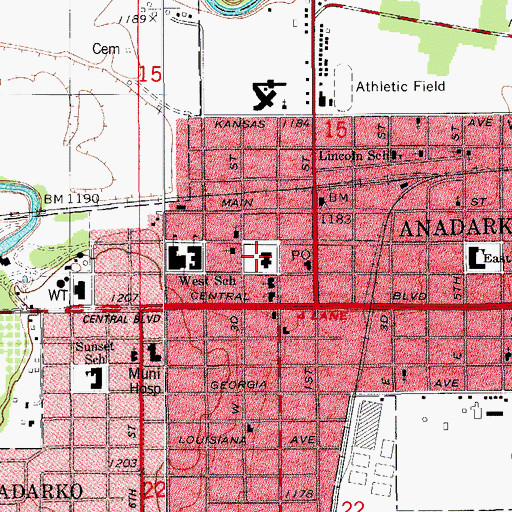 Topographic Map of Caddo County Sheriff's Office, OK