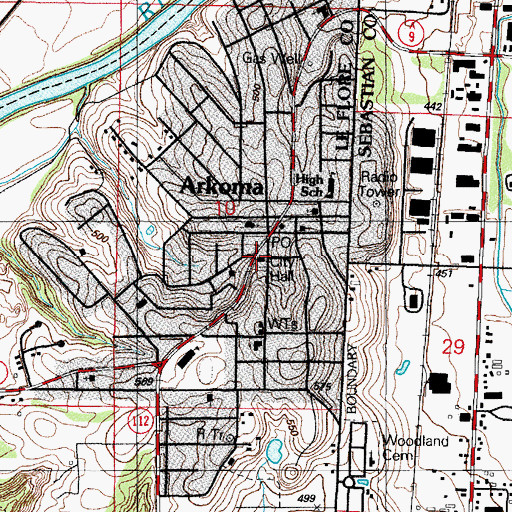 Topographic Map of Arkoma Police Department, OK