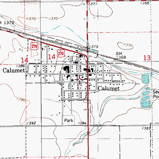 Topographic Map of Calumet Police Department, OK