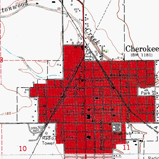 Topographic Map of Cherokee City Police Department, OK