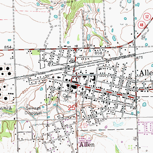 Topographic Map of Allen Police Department, OK