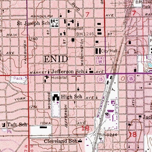 Topographic Map of Enid Police Department, OK