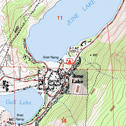 Topographic Map of June Lake Campground, CA