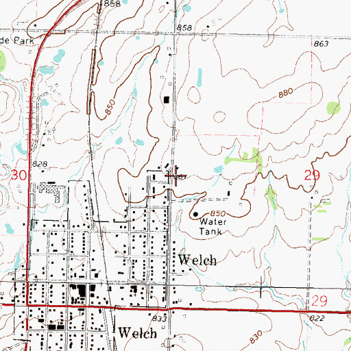 Topographic Map of Welch City Marshals Office, OK