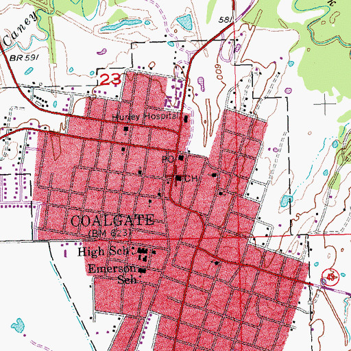 Topographic Map of Coal County Jail, OK