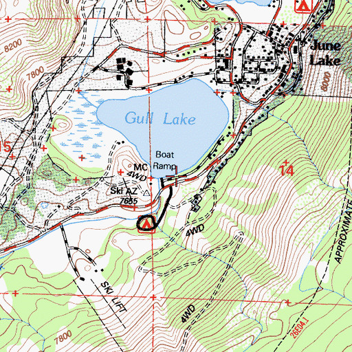 Topographic Map of Gull Lake Campground, CA