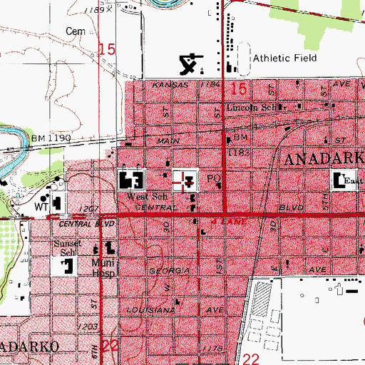 Topographic Map of Caddo County Jail, OK