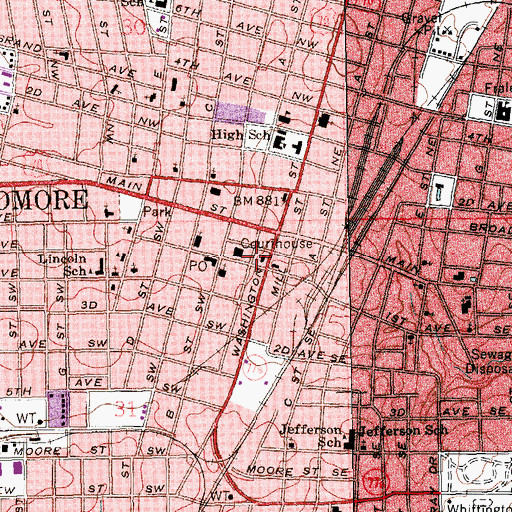 Topographic Map of Ardmore Police Department, OK