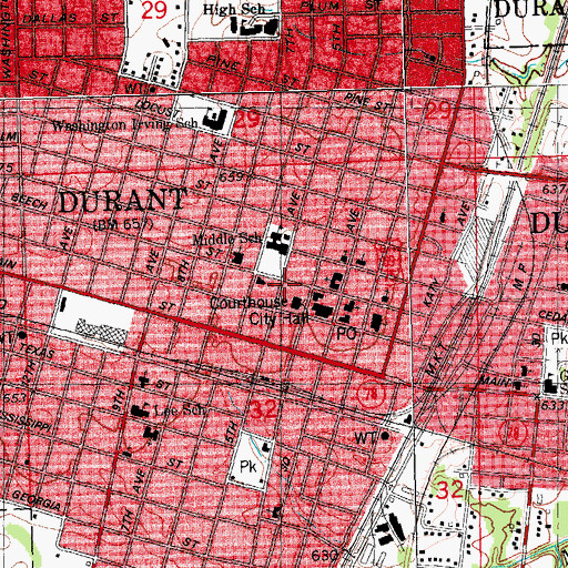 Topographic Map of Bryan County Jail, OK