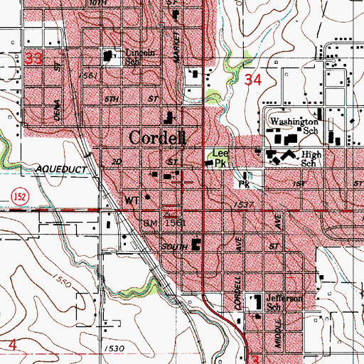 Topographic Map of Washita County Jail, OK